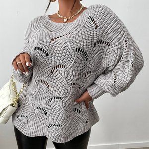 Plus Size Scalloped Hem Openwork Sweater